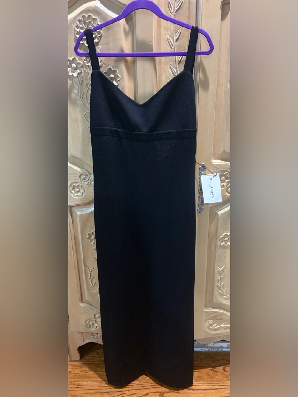 St. John Black Knit Sleek Evening Back(less) Dress with Jewels